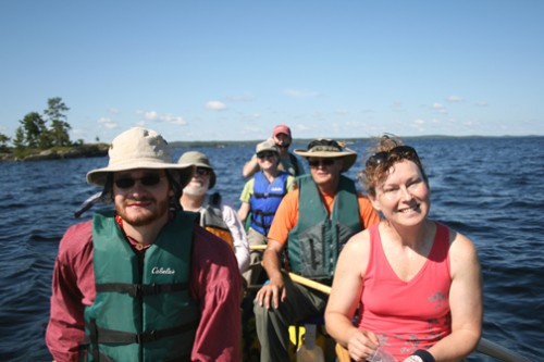 Left to right, front to back—Brandon Baker and Betsy Ward from Voyageur National Park, John Craig, Duluth and  Jim Haskell, Friends of Quetico, Kathleen Prybylski , Voyageurs National Park Association and Rich Kelly, Friends of Quetico.